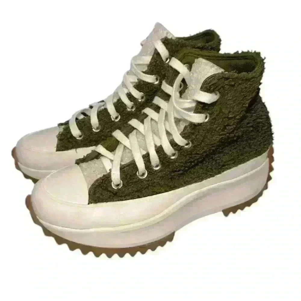 Converse Run Star Hike High Women's Fur Green Moss Lace Up 573197C Size 6.5 - Picture 2 of 15